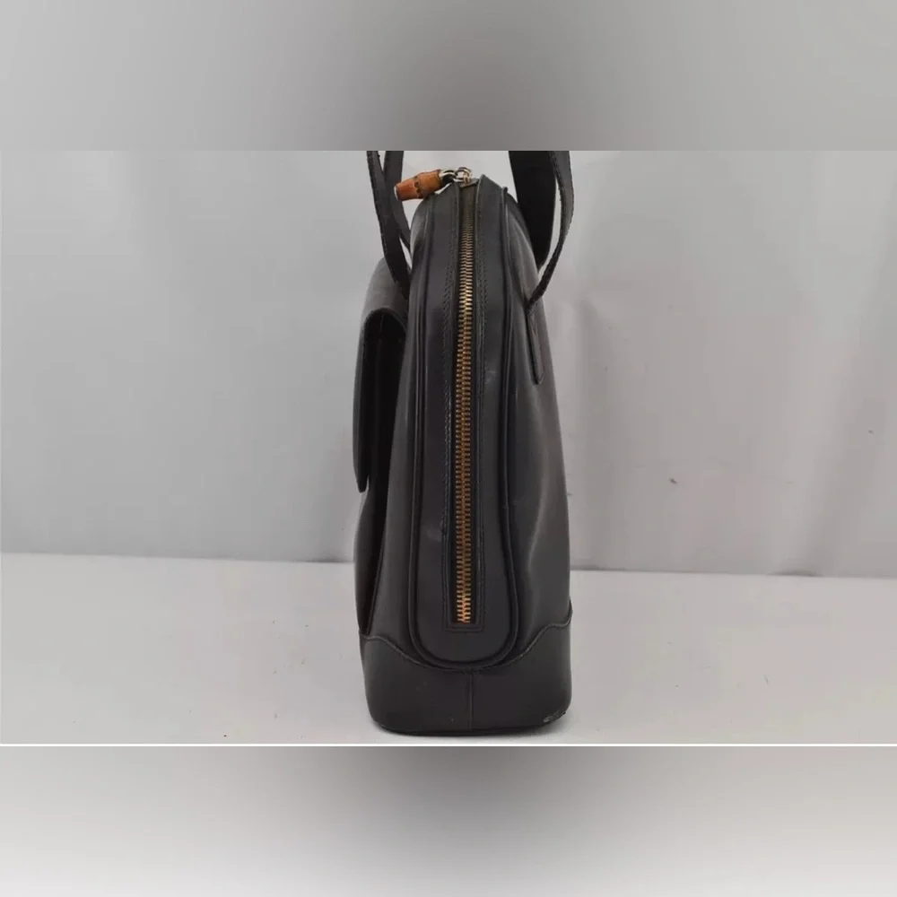 Authentic GUCCI Vintage Bamboo Shoulder Bag Purse Leather Black - Picture 4 of 15